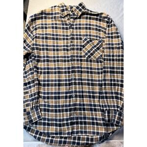 Key Industries Mens Flannel Shirt Medium Tan Black Plaid Cotton Button Down